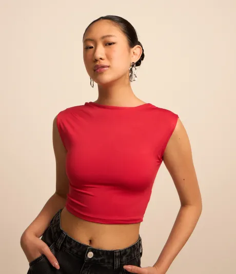 Blusa em Jersey com Costas Abertas e Sem Mangas Vermelho