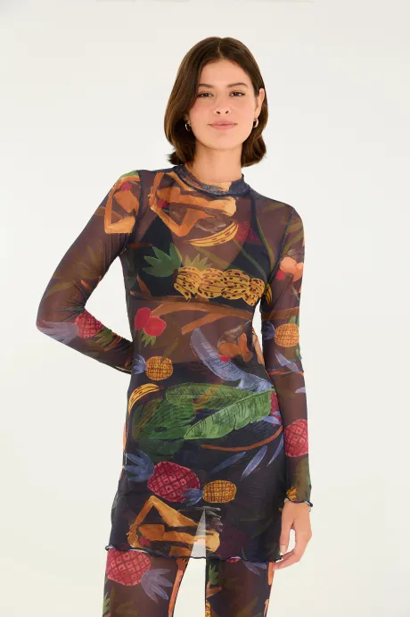 Vestido Curto Estampado Tule Encanto Solar