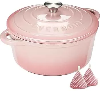 Amazon.de: Overmont Bräter emaille Gusseisen Topf - Schmortopf 26cm backofengeeignet - mit Deckel und Kochbuch - für Küche Backen Schmoren Braten Rosa