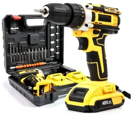 Parafusadeira Furadeira 48v Profissional 2 Baterias Sem Fio Cor Amarelo | Frete grátis