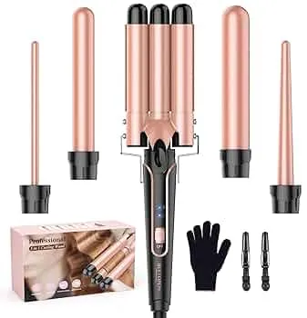 BESTOPE PRO Lockenstab Lockenstäbe 3 Fässer Welleneisen 5 in 1– Lockenstab Set 3 Fässer für großer Wellen, Temperatureinstellung, Schnellaufheizung und einem Handschuh, 2 Clips, Roségold : Amazon.de: Kosmetik