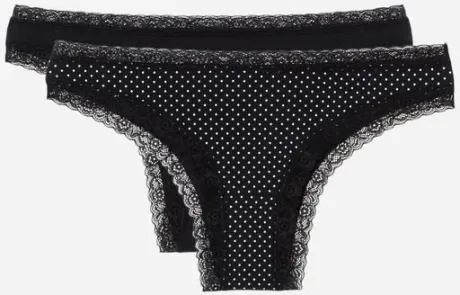 Kit 02 Calcinhas Biquíni em Cotton com Detalhe de Renda Preto