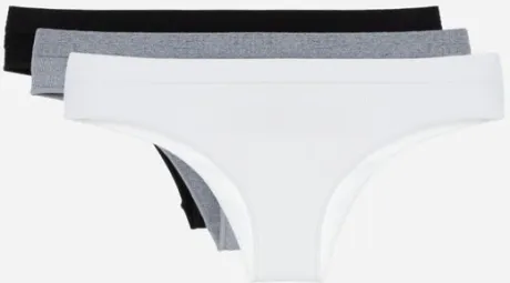Kit 03 Calcinhas Biquíni Fio Seamless Texturizadas Preto/Cinza/Branco