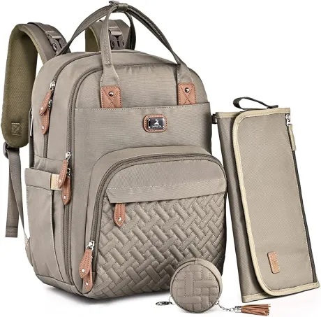 Dikaslon Changing Bag Backpack Large Changing Backpack with Multifunctional Baby Bags and Mobile Changing Mat - Dummy Holder and Pram Straps - for Mum and Dad (Khaki) : Amazon.de: Baby Products