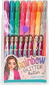Depesche TOPModel 12192 Rainbow Glitter Gel Pen Set in Transparent Pouch with Press Stud Closure, 8 Pens in Glitter Colours