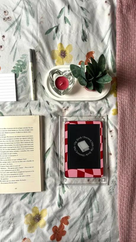 kindle skin - quadriculada rosa e vermelho