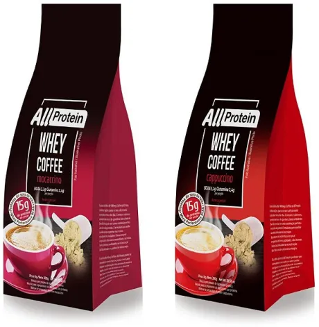 2 Pacotes de Whey Coffee 1 Cappuccino + 1 Mocaccino - 600g (24 doses) All Protein - Alimentos proteico para emagrecer com dieta low carb e cetogênica