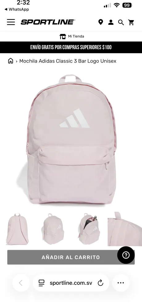 Mochila Adidas Classic 3 Bar Logo Unisex - PINK