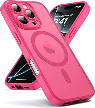 Oududianzi-Hülle für iPhone 16 Pro Kompatibel mit Magsafe Handyhülle, Durchscheinende Mattierte PC Rückseite TPU Bumper Silikon Schutzhülle, Kameraschutz Transluzente Matt Kratzfest Stoßfest-RoseRo