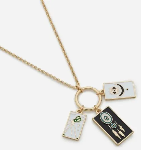 Colar Médio com Argola e Pingentes Plaquinhas Esmaltados Dourado