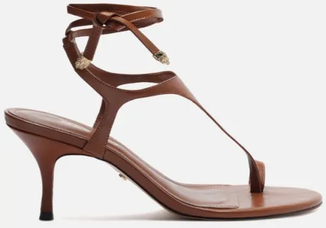 Sandália Marrom Couro Salto Fino Amarração | ZZ MALL