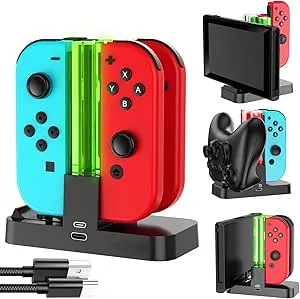 Switch Dock carregador compatível com Nintendo Switch, base de carregador com indicador de carregamento e cabo de carregamento tipo C para Switch Joy Cons e Pro : Amazon.com.br: Games e Consoles
