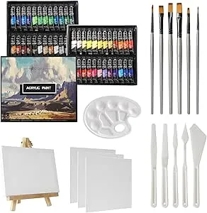GC QUILL 48 cores pintura acrílica 12 ml x 48 tubos com 6 pincéis de pintura, facas de paleta, tela, cavalete, para pintura de artista em madeira, cerâmica, tecido GC-APK48 : Amazon.es: Casa e Cozinha