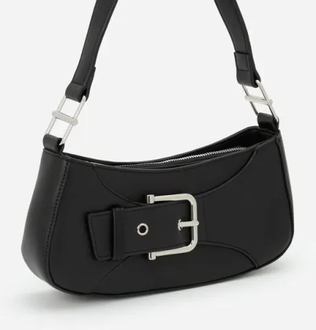 Bolsa Baguete Pequena com Detalhe em Fivela Preto