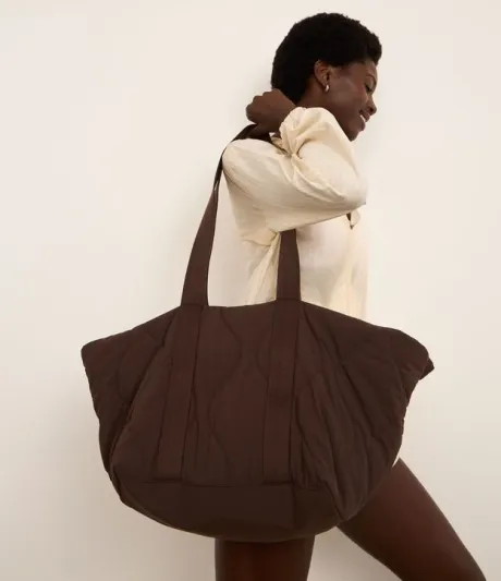 Bolsa Shopper Puffer Grande com Alça de Gorgorão Marrom