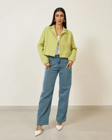 Blazer Curto Tweed com Paetês Verde LIMAO – Gumá