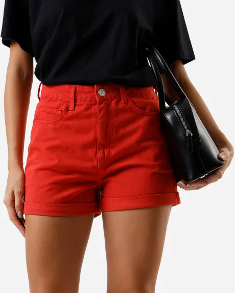 short mom feminino de sarja vermelho