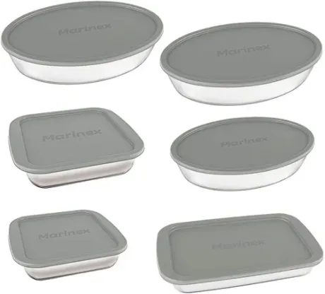 Assadeiras Jogo 6 Assadeiras de Vidro com Tampa Marinex