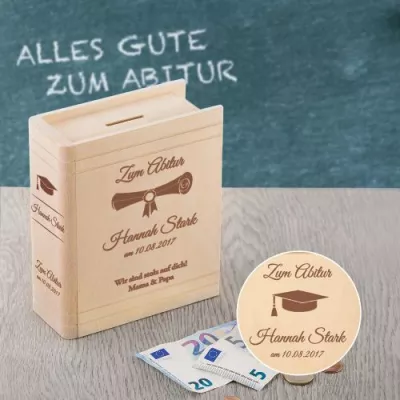 Personalisiertes Sparbuch zum Abitur - Name + Datum Gravur