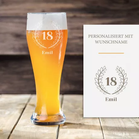 Weizenbierglas 18. Geburtstag mit Gravur - jetzt entdecken auf geschenkidee.de