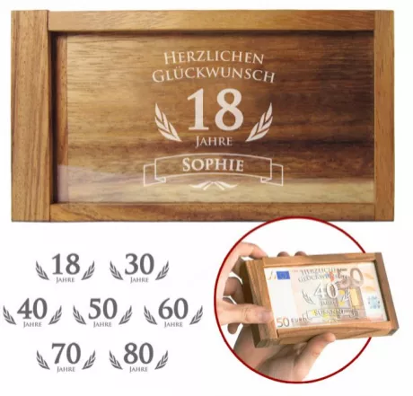 Magische Geldgeschenkbox zum Geburtstag - witziges Knobelgeschenk