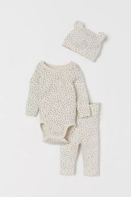 3-teiliges Baumwolljersey-Set - Naturweiß/Gepunktet - Kids | H&M AT